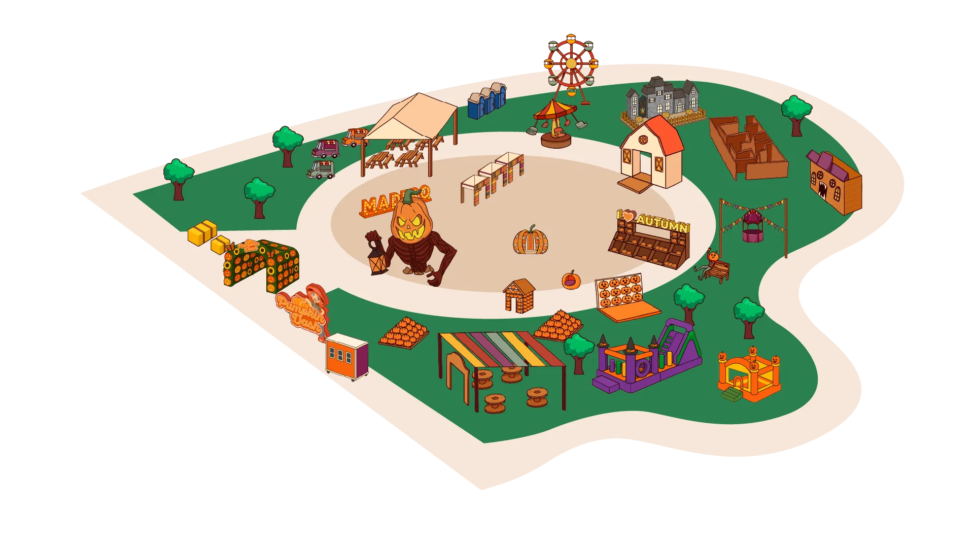 Mapa del parque Pumpkin Dash Farm en Madero